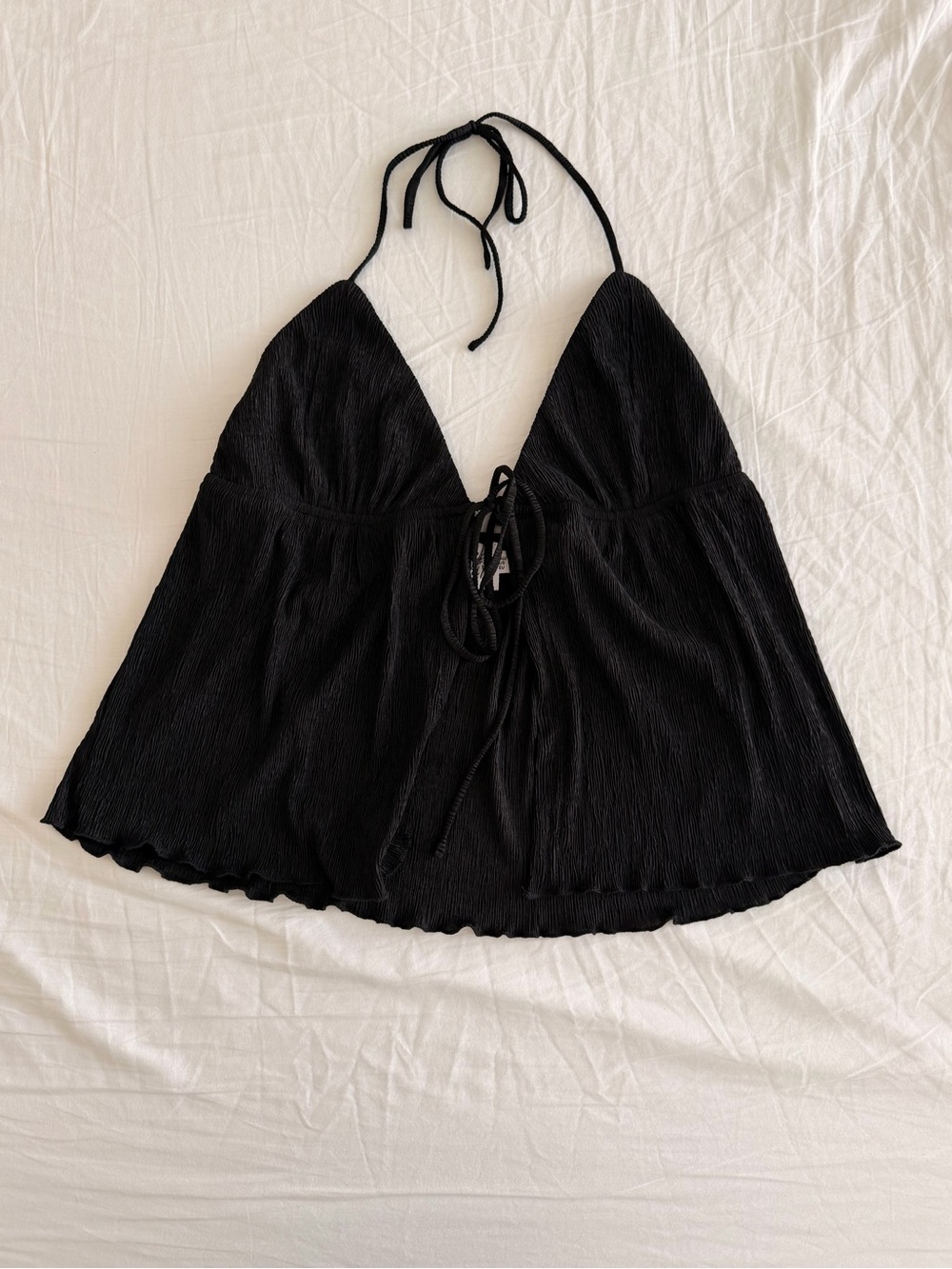 Princess Polly Charcoal Textured Halter Tie Top